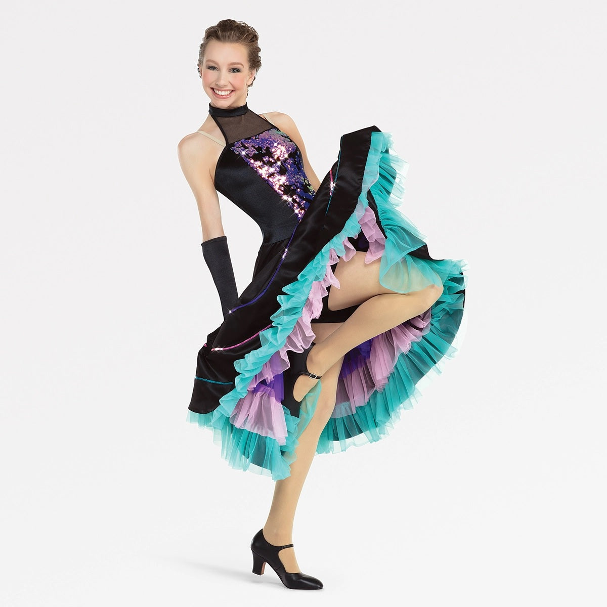 Pre-Owned Costume Large Adult Black Revolution RC21587 Jazz Tap Musical Theater Dress Sequin