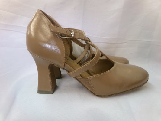 Pre-Owned Ballroom Shoes So Danca SD153 Leather 3" Heel Cross and T-Strap