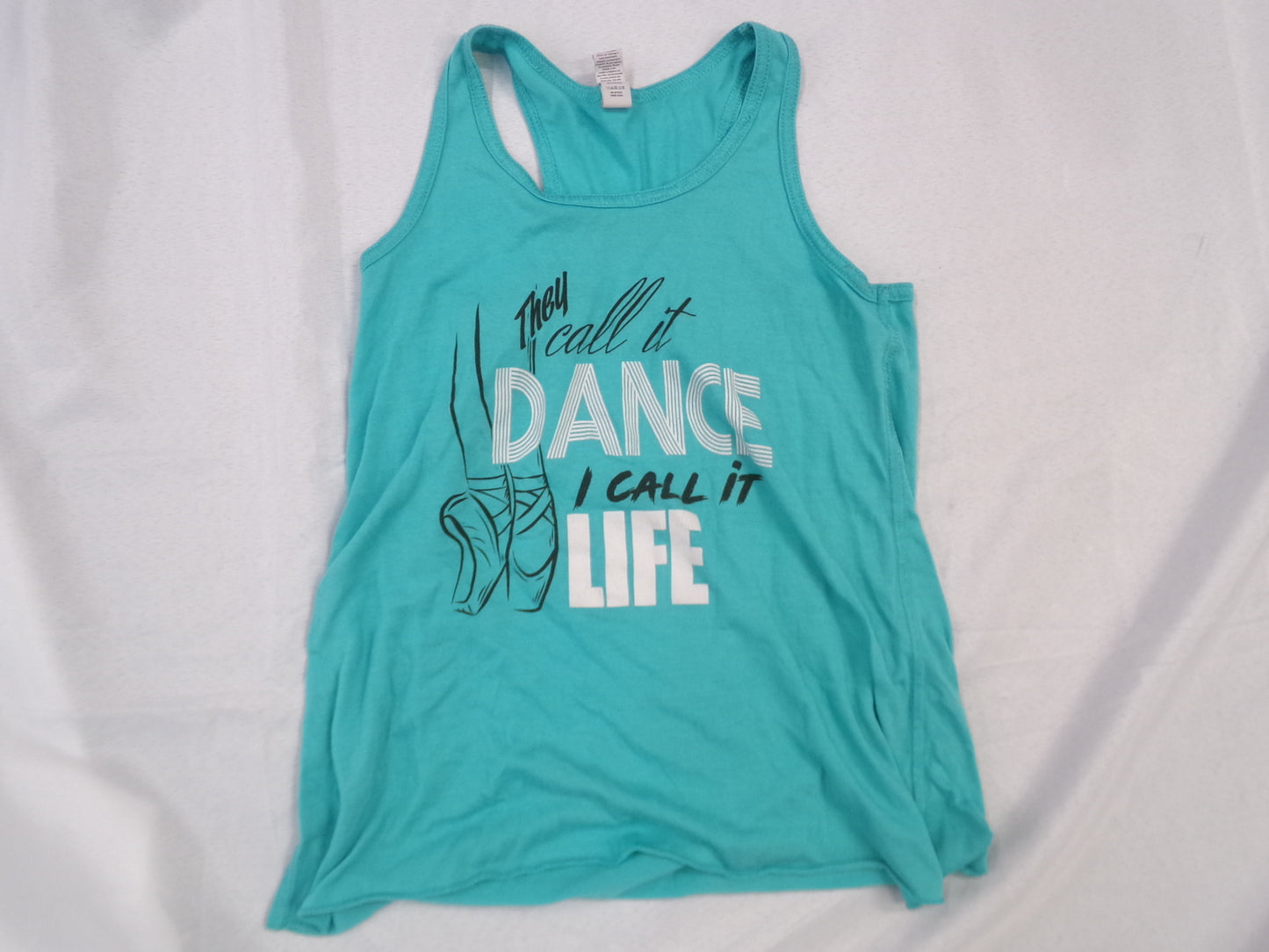 Pre-Owned Bella Canvas Tank With Printed Writing Dance Teal Medium Child