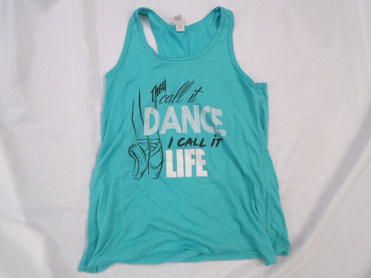 Pre-Owned Bella Canvas Tank With Printed Writing Dance Teal Medium Child