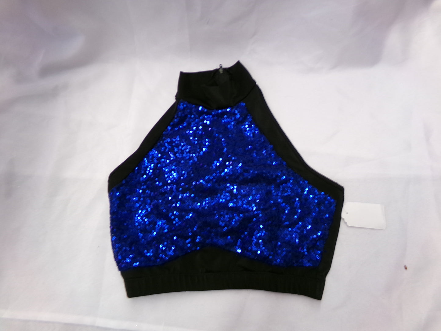 Pre-Owned Top Alexandra Medium Adult Sequin Blue And Black High Neck Zip Racer Back