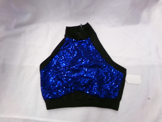 Pre-Owned Top Alexandra Medium Adult Sequin Blue And Black High Neck Zip Racer Back