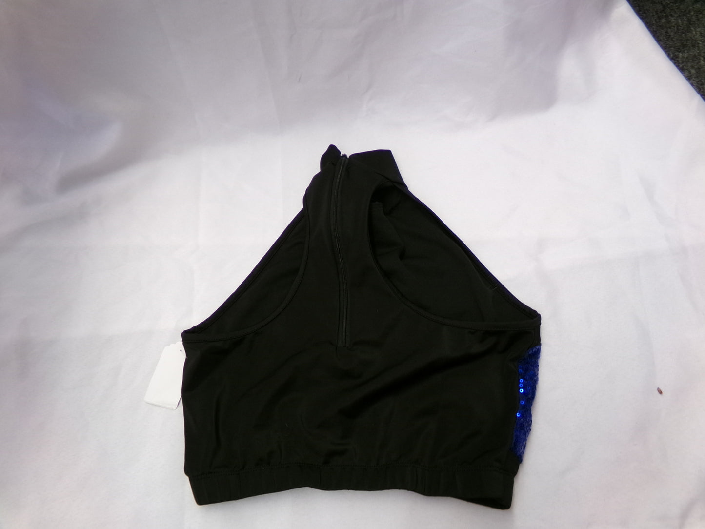 Pre-Owned Top Alexandra Medium Adult Sequin Blue And Black High Neck Zip Racer Back