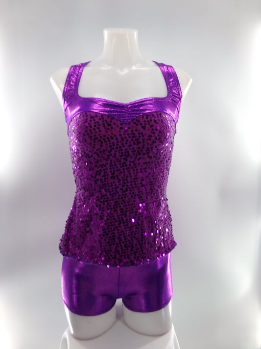 Pre-Owned Costume Small Adult Purple A Wish Come True V1350 Jazz Tap Clogging Musical Theater 2 pc Sequin Metallic
