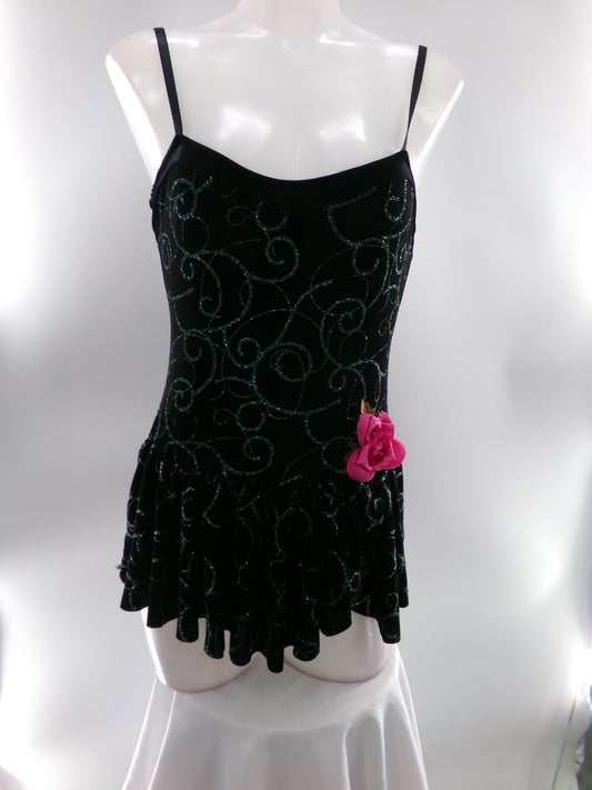 Pre-Owned Costume Large Adult Black Costume Gallery Jazz Ballet Contemporary Glitter Dress Floral