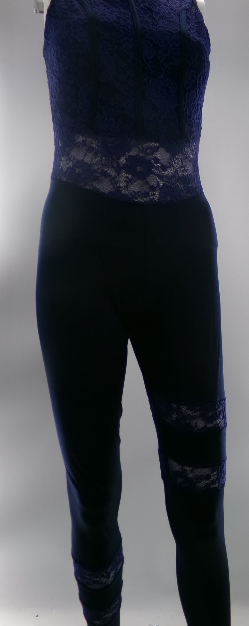 Pre-Owned Costume Medium Adult Blue Curtain Call J4983 Jazz Contemporary Acro Unitard Lace Cutouts