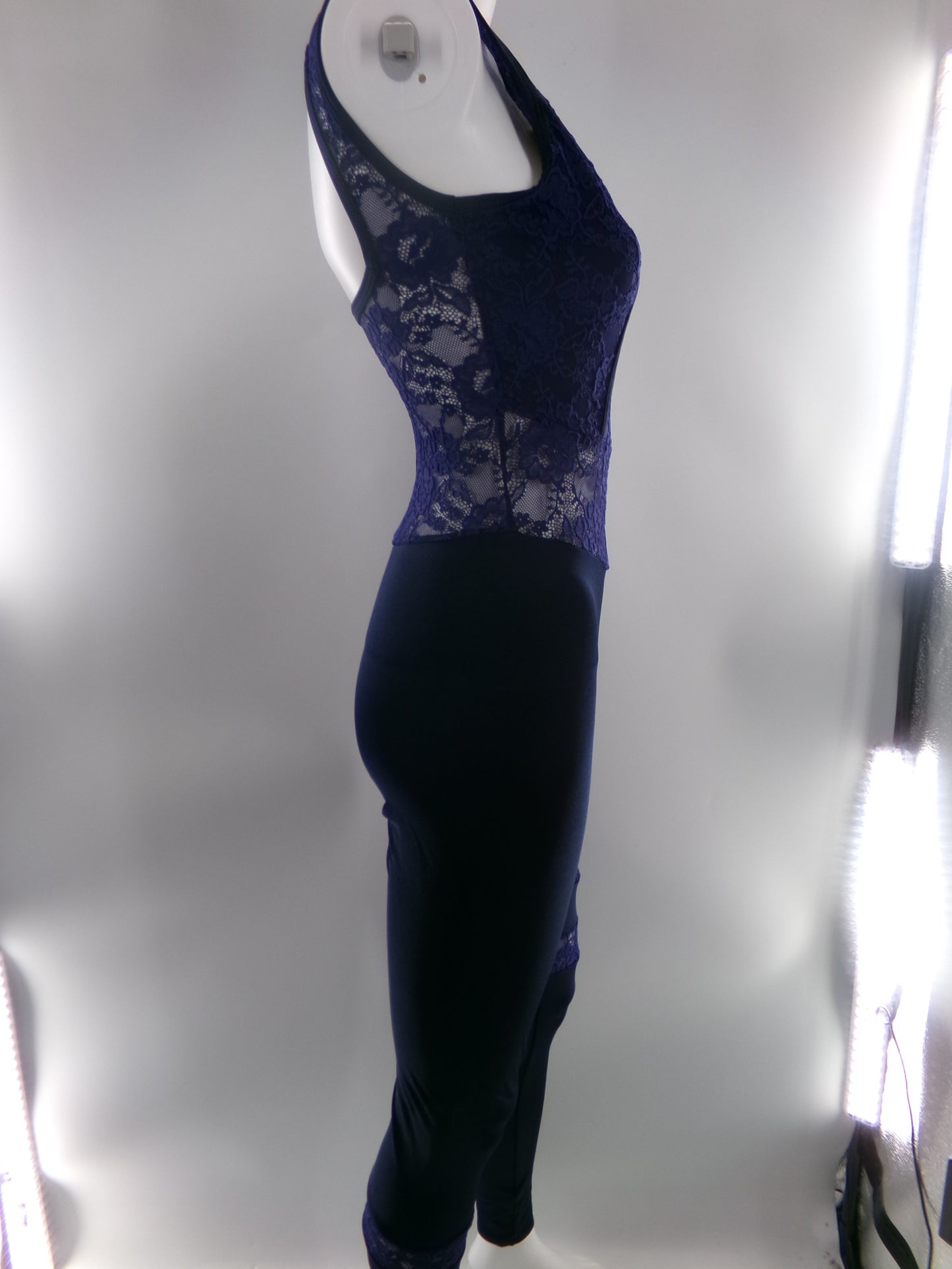 Pre-Owned Costume Medium Adult Blue Curtain Call J4983 Jazz Contemporary Acro Unitard Lace Cutouts