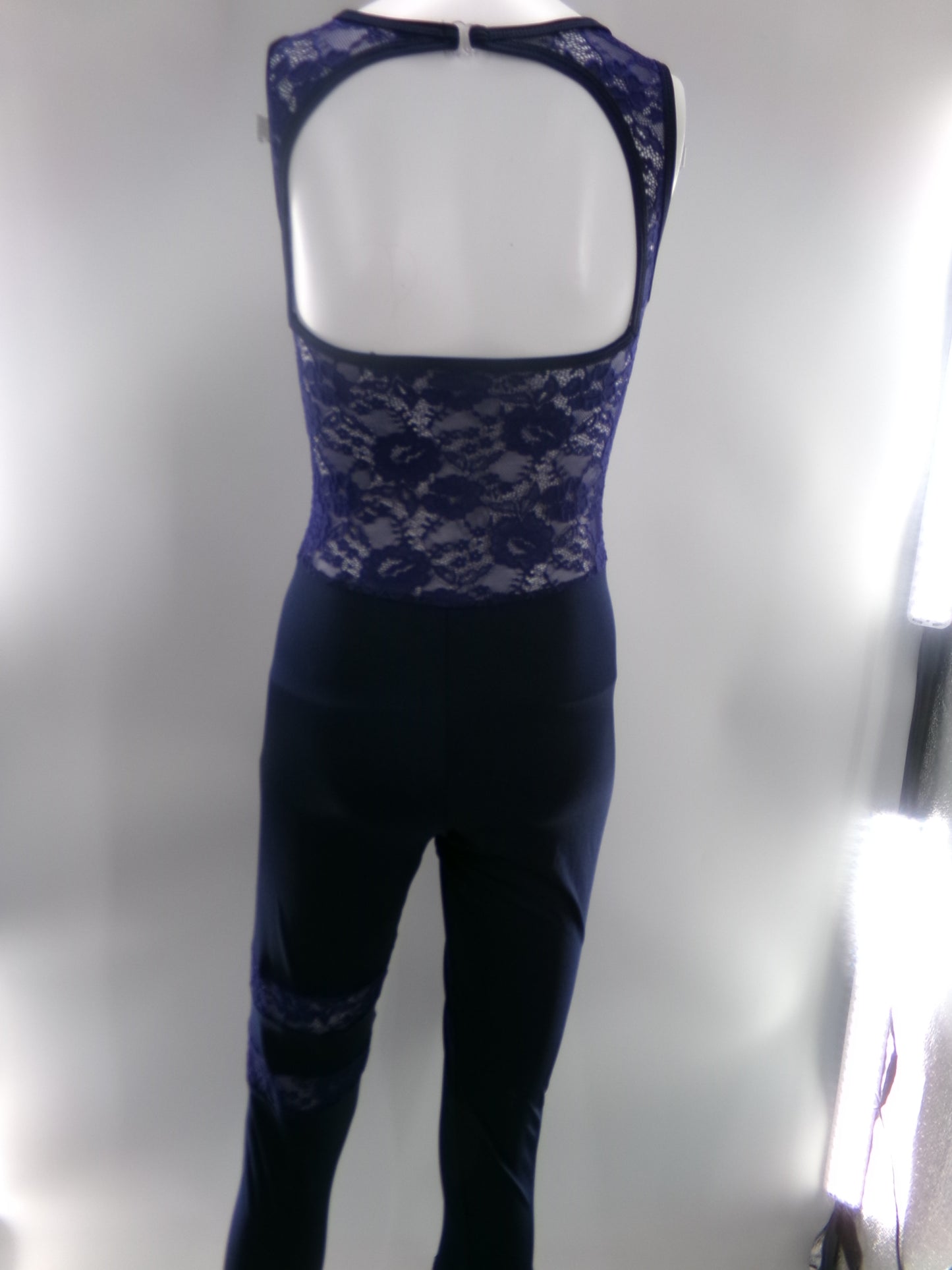 Pre-Owned Costume Medium Adult Blue Curtain Call J4983 Jazz Contemporary Acro Unitard Lace Cutouts