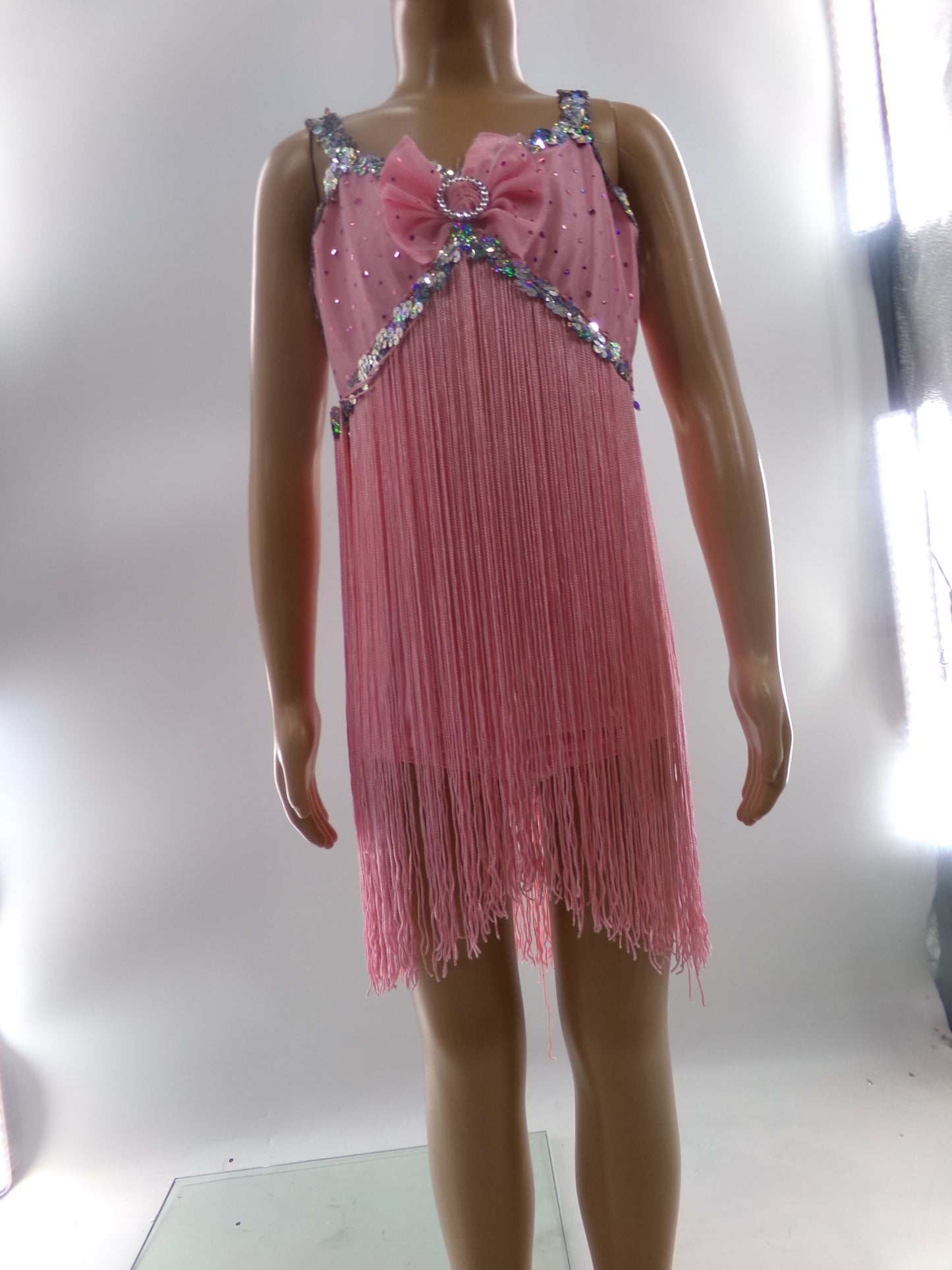 Pre-Owned Costume Medium Child Pink Curtain Call E2770 Tap Jazz Musical Theater Dress Up Sequin Fringe