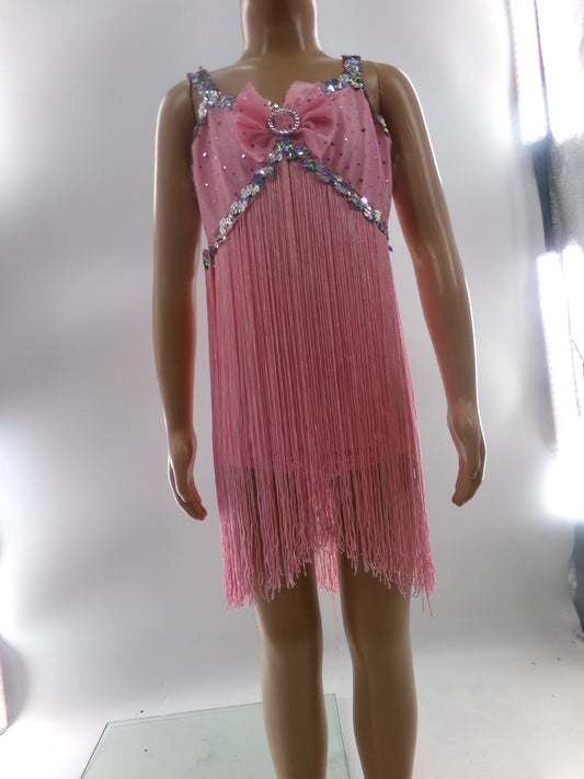 Pre-Owned Costume Medium Child Pink Curtain Call E2770 Tap Jazz Musical Theater Dress Up Sequin Fringe