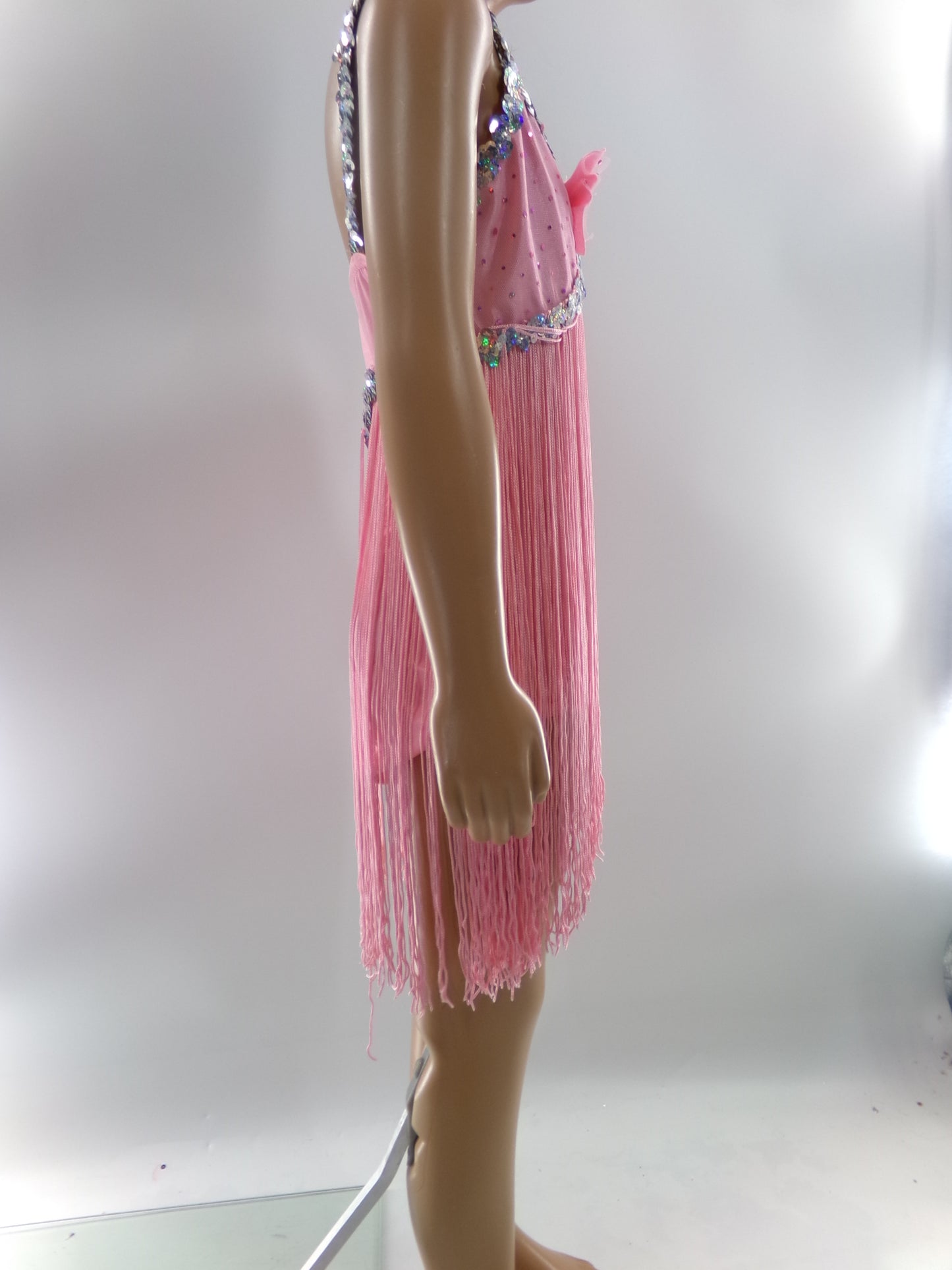 Pre-Owned Costume Medium Child Pink Curtain Call E2770 Tap Jazz Musical Theater Dress Up Sequin Fringe