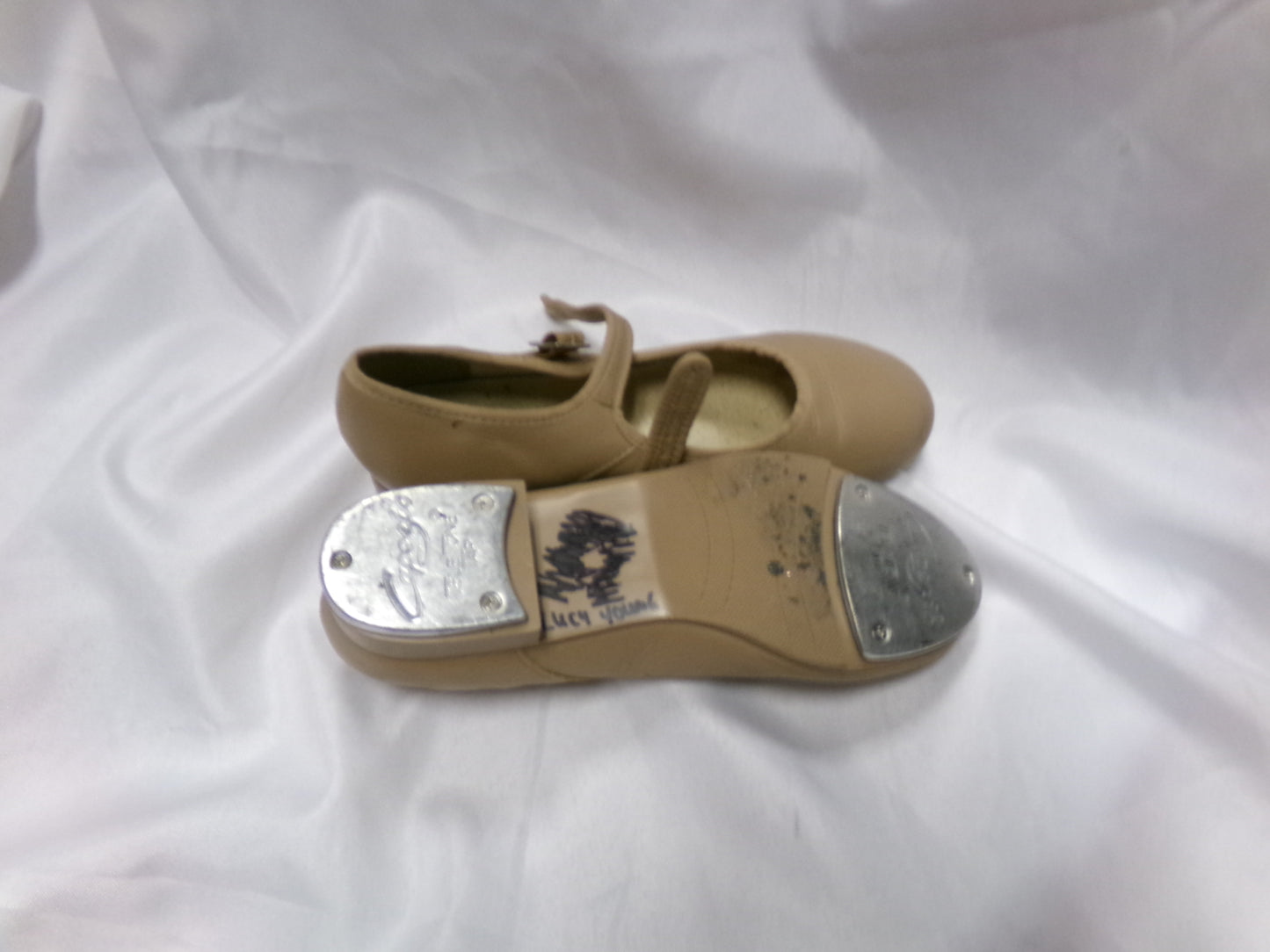 Pre-Owned Tap Shoes Capezio Tan Adult 6M Mary Jane Leather Buckle Student