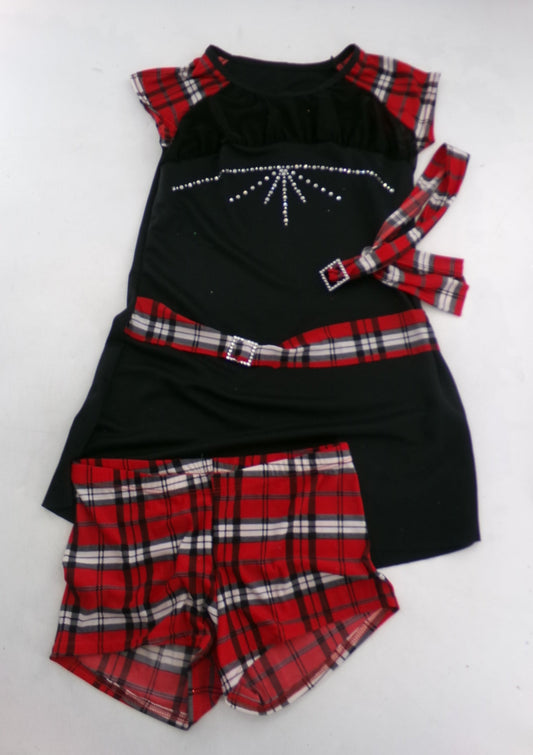 Pre-Owned Costume Large Child Red Curtain Call E3605 Jazz Tap Clogging Western 2 pc Shorts, Plaid