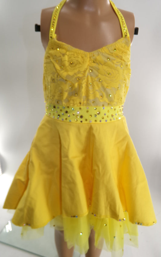 Pre-Owned Costume Small Child Yellow Kelle Lace Dress Jazz Tap Musical Theater Lace Rhinestone Dress