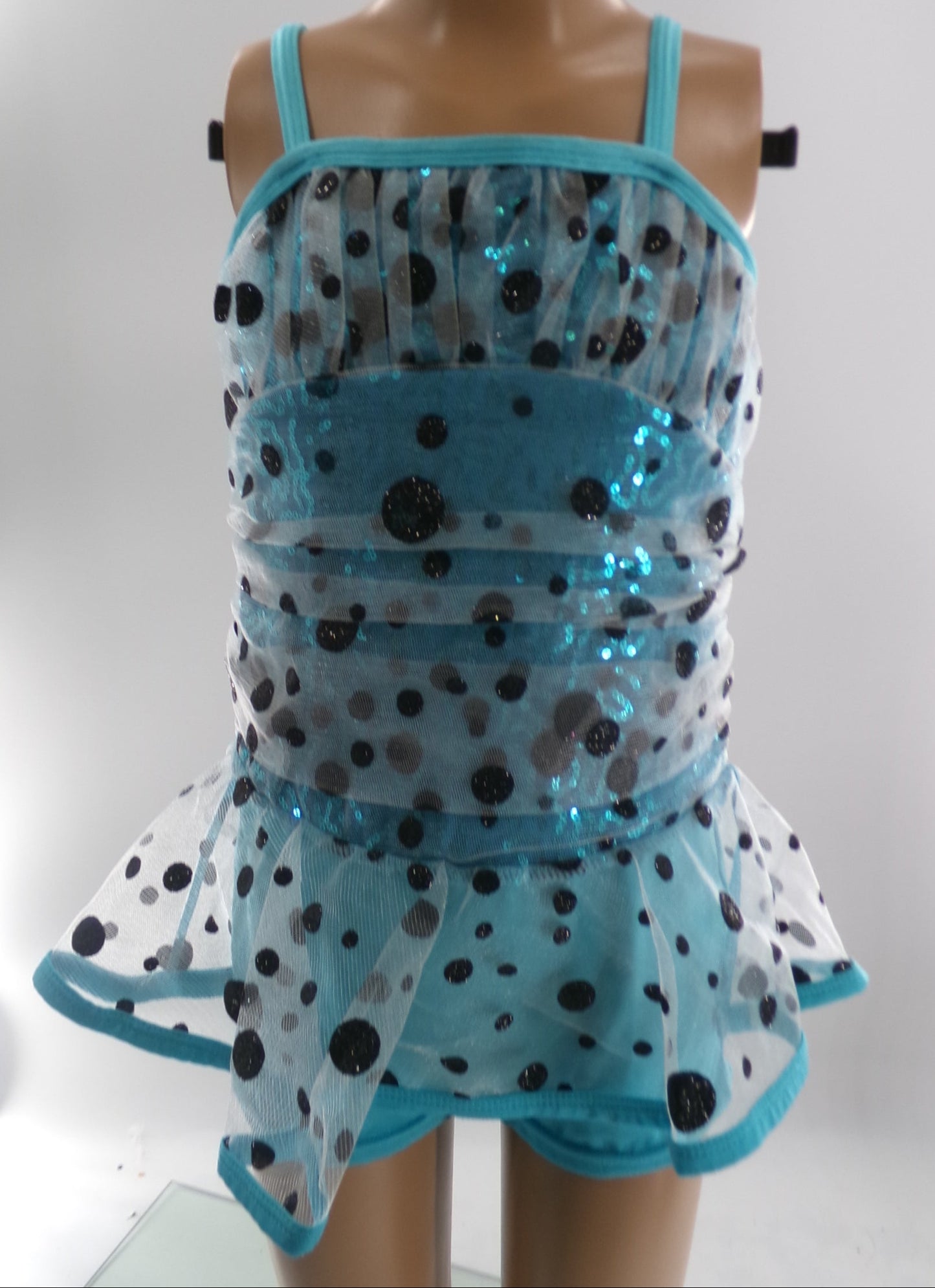 Pre-Owned Costume Small Child Blue Curtain Call E425 Jazz Tap Clogging Polka Dots Sequin