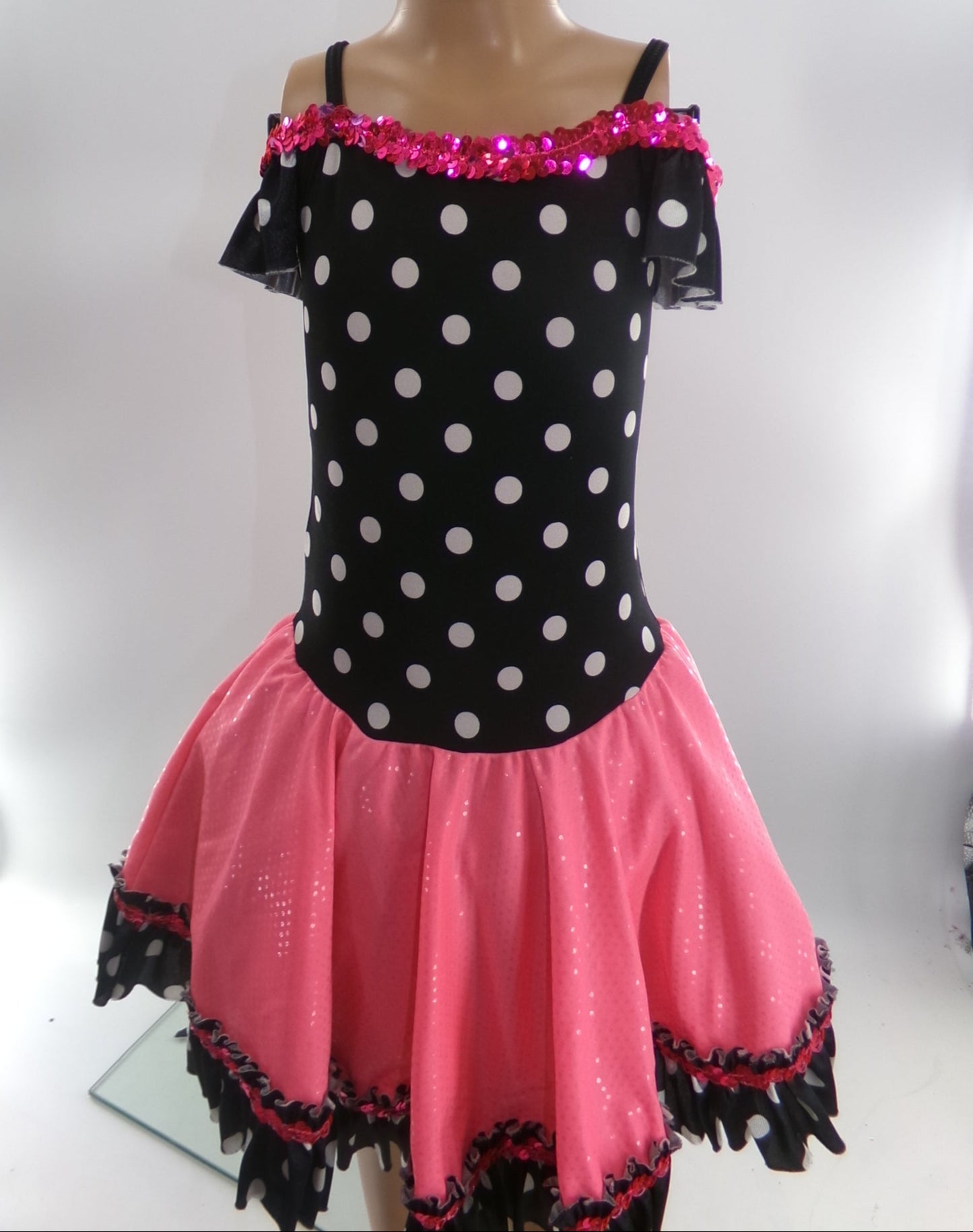 Pre-Owned Costume Medium Child Pink Curtain Call E090 Jazz Tap Musical Theater Polka Dots Dress 50s
