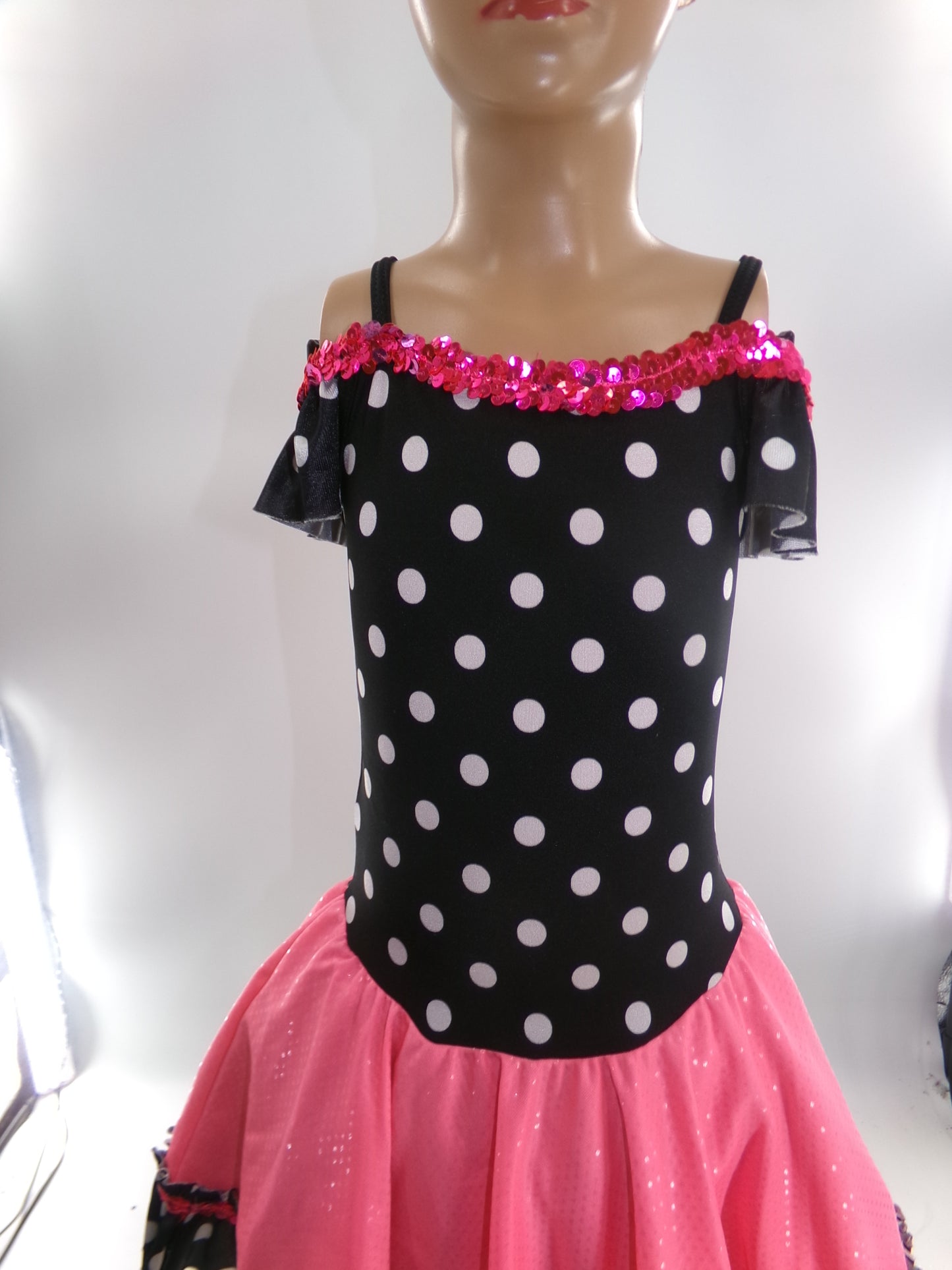 Pre-Owned Costume Medium Child Pink Curtain Call E090 Jazz Tap Musical Theater Polka Dots Dress 50s