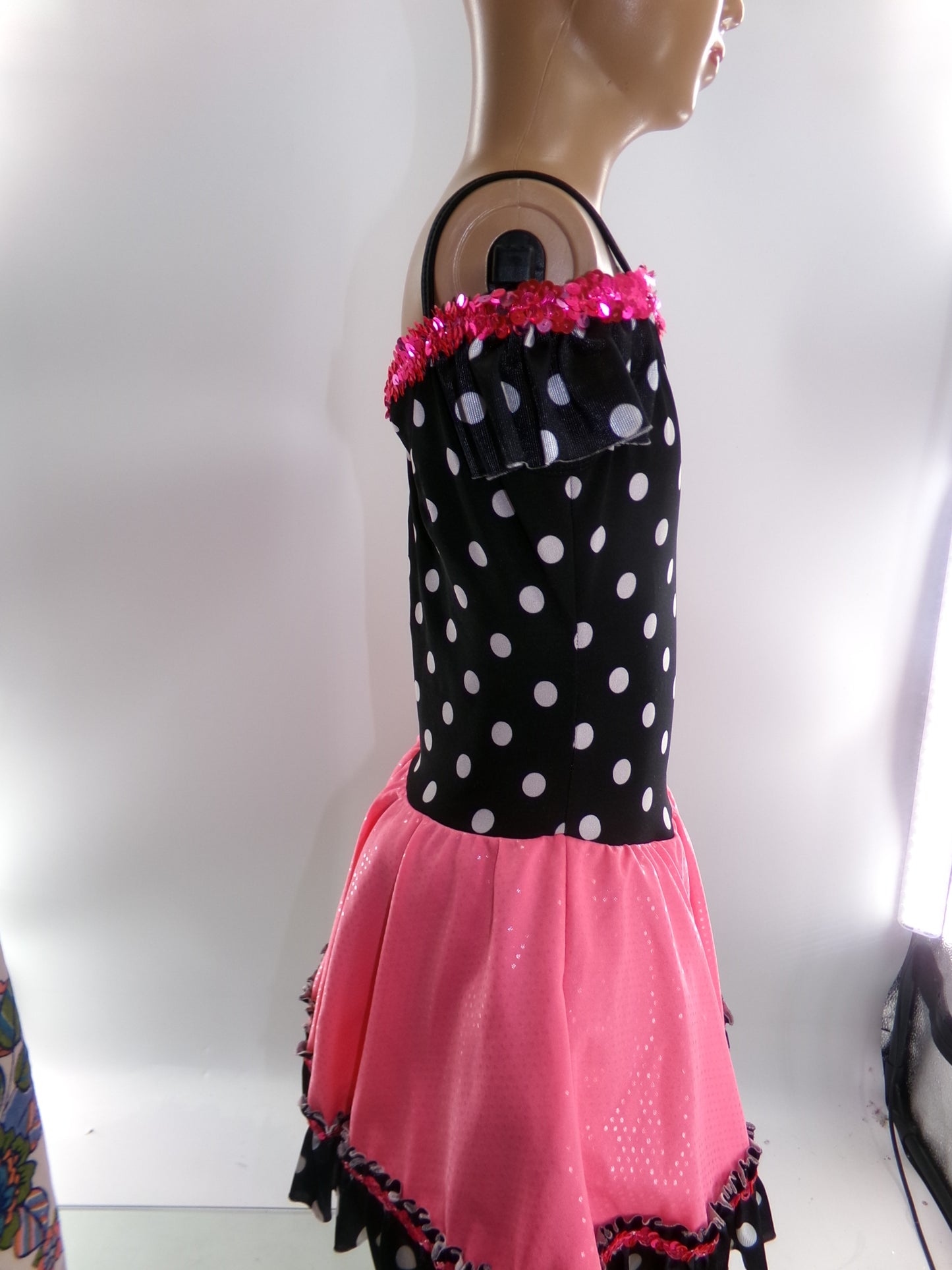 Pre-Owned Costume Medium Child Pink Curtain Call E090 Jazz Tap Musical Theater Polka Dots Dress 50s