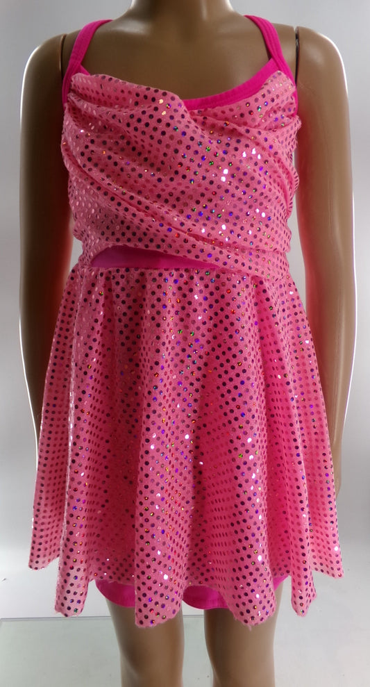 Pre-Owned Costume Medium Child Pink A Wish Come True V1454 Tap Jazz Clogging Sequin Dress