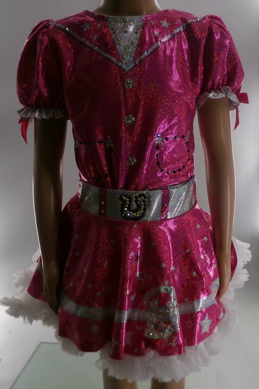 Pre-Owned Costume Large Child Pink Dance Inked Jazz Clogging Musical Theater Cowgirl Stars Dress Rhinestone