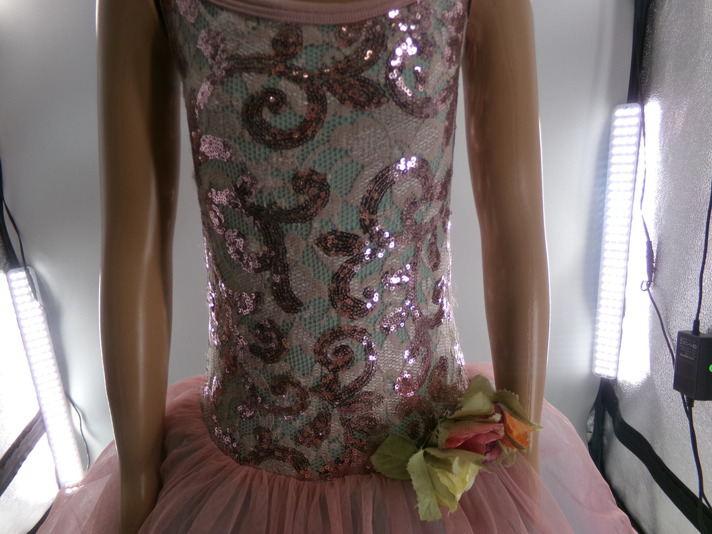 Pre-Owned Costume Medium Child Pink Curtain Call C382 Ballet Pointe YAGP Sequin Tutu Floral