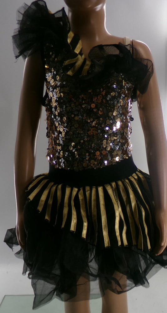 Pre-Owned Costume Intermediate Child Gold Weissman 8557 Tap Jazz Musical Theater Sequin Tutu One Shoulder