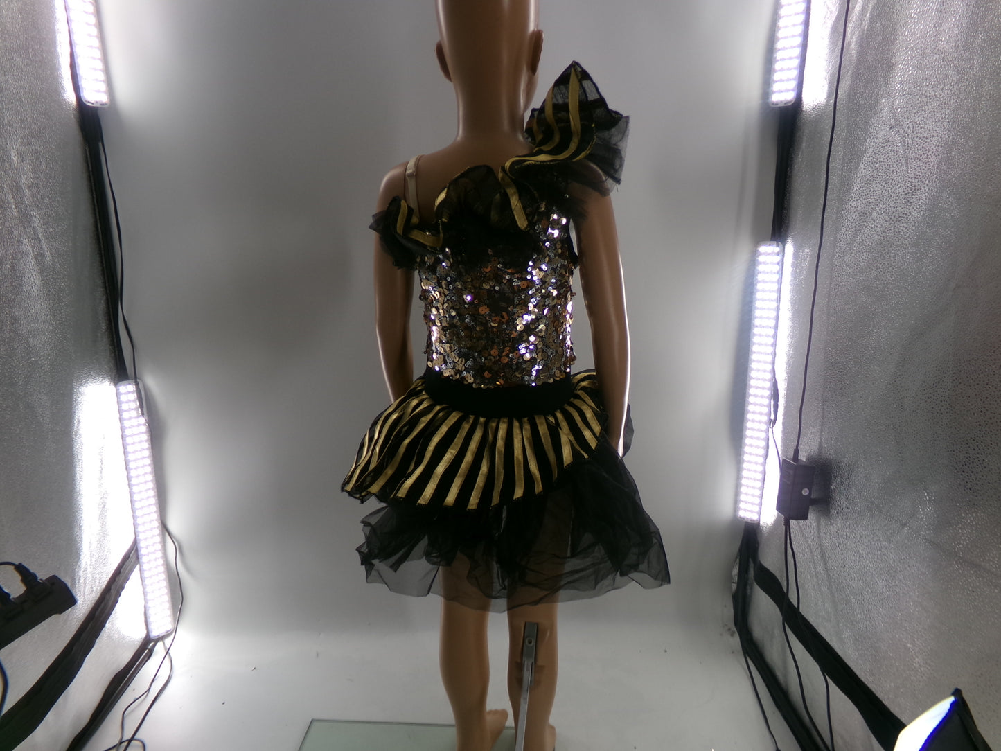 Pre-Owned Costume Intermediate Child Gold Weissman 8557 Tap Jazz Musical Theater Sequin Tutu One Shoulder