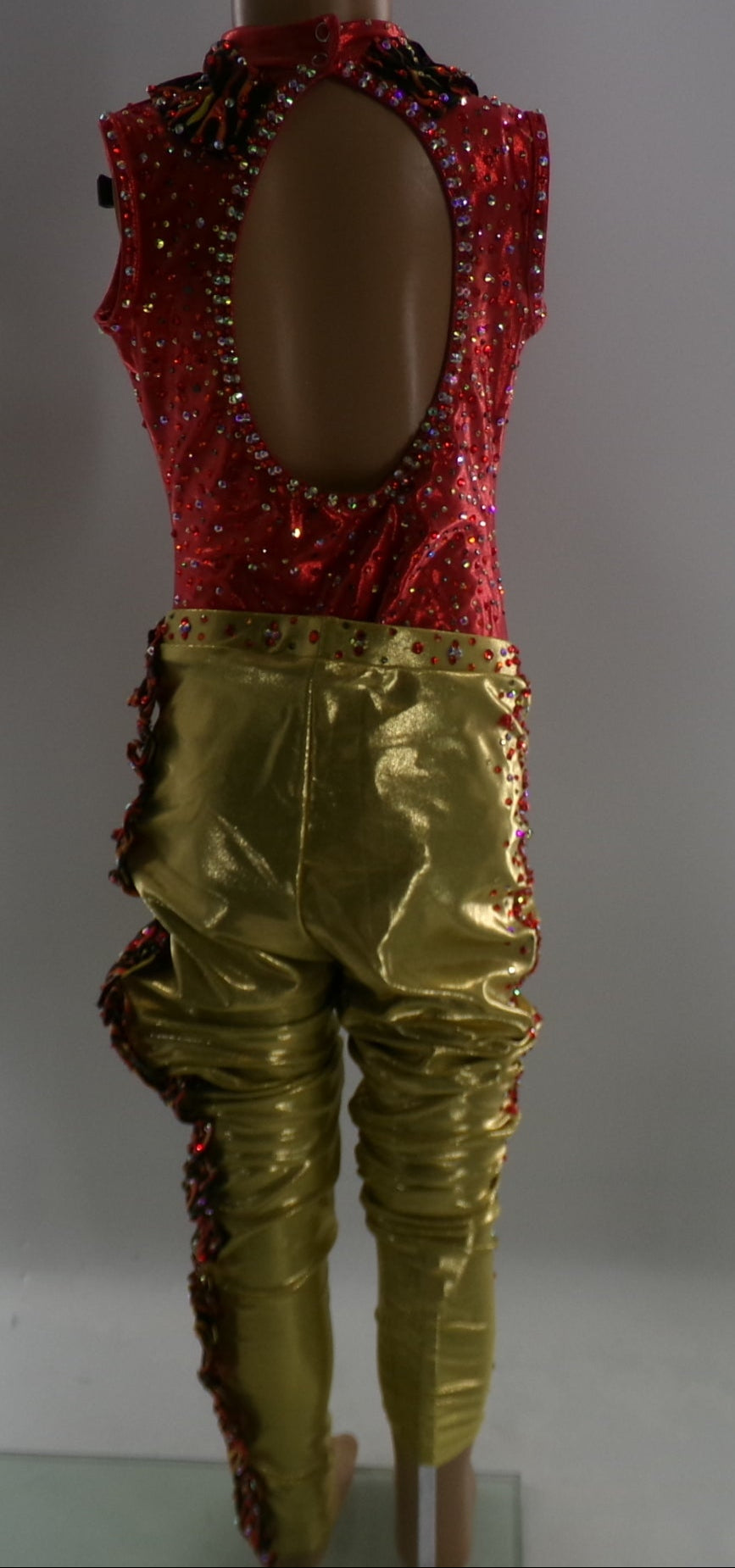 Pre-Owned Costume Medium Child Red Double Platinum Jazz Tap Clogging Acro Rhinestone 2 pc Fire