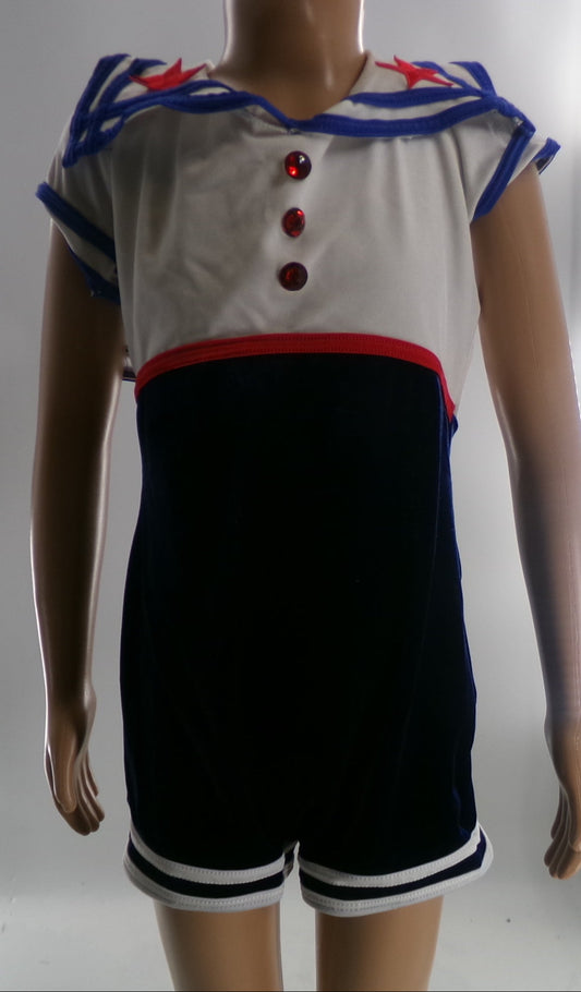 Pre-Owned Costume Medium Child Blue Curtain Call J3669 Jazz Tap Musical Theater USA Sailor Romper