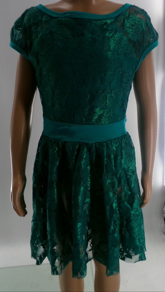 Pre-Owned Costume Medium Child Teal Curtain Call E1753 Lyrical Ballet Contemporary Lace Shimmer Dress