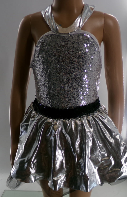 Pre-Owned Costume Small Child Silver iEFiEL Jazz Tap Musical Theater Metallic Dress Sequin