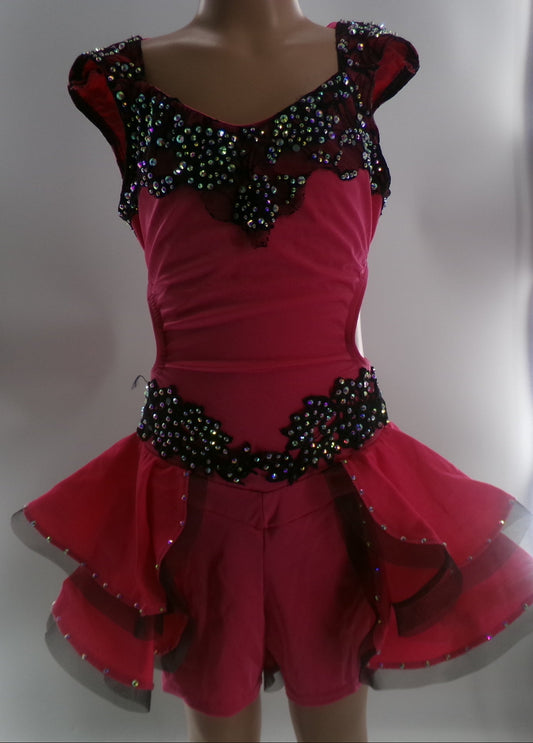 Pre-Owned Costume Small Adult Pink Kelle Jazz Tap Musical Theater Rhinestones Dress Lace
