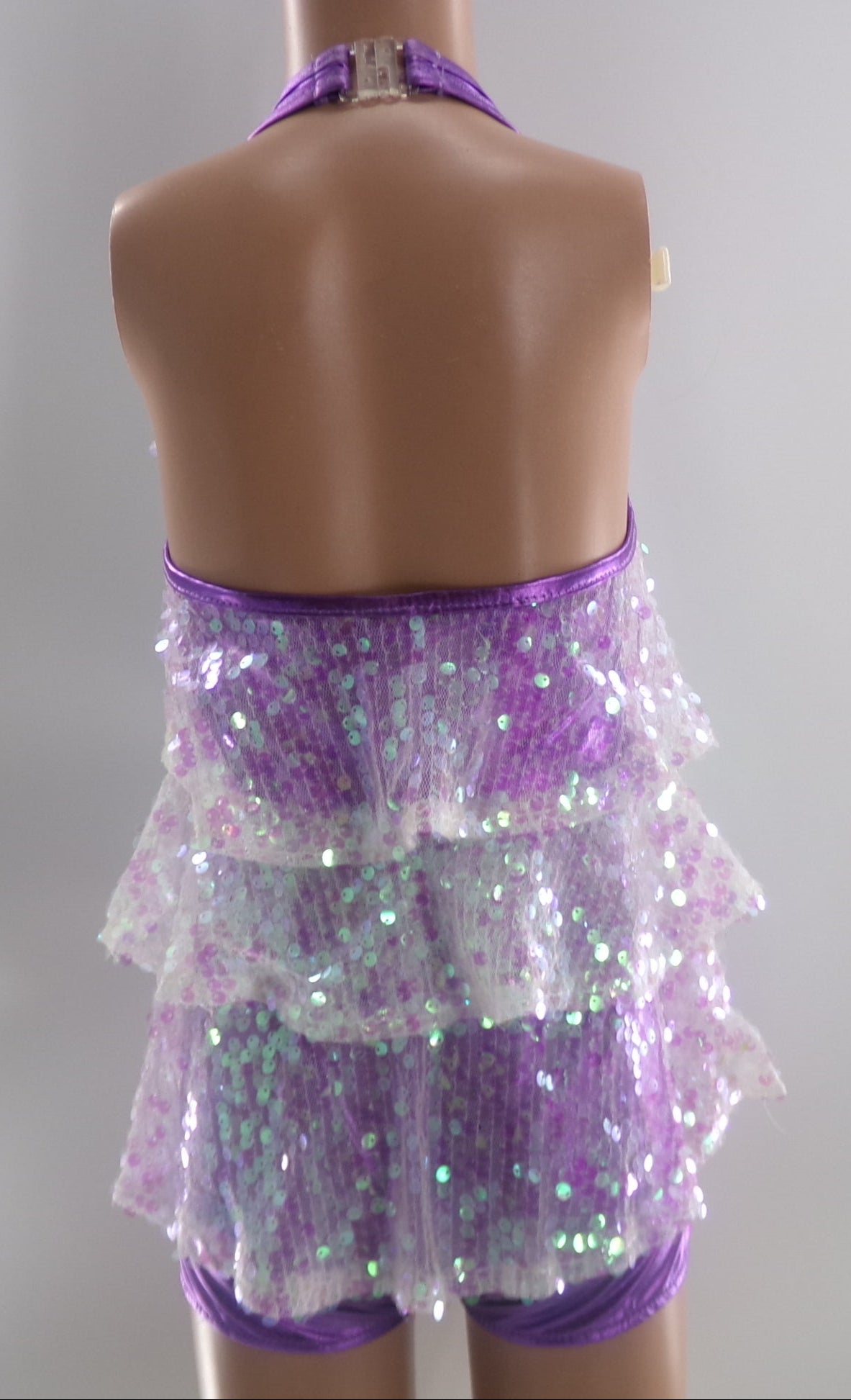 Pre-Owned Costume Medium Child Purple ieffiel Jazz Tap Clogging Biketard Sequin Overlay