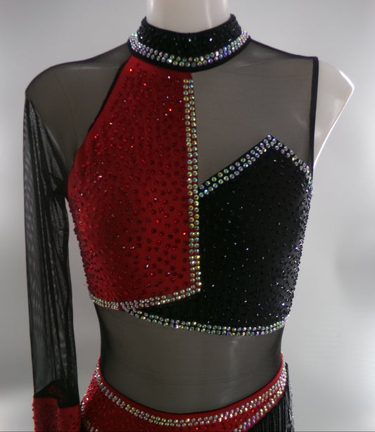 Pre-Owned Costume Small Adult Red Glamour Jazz Tap Musical Theater Beads Rhinestones Fringe