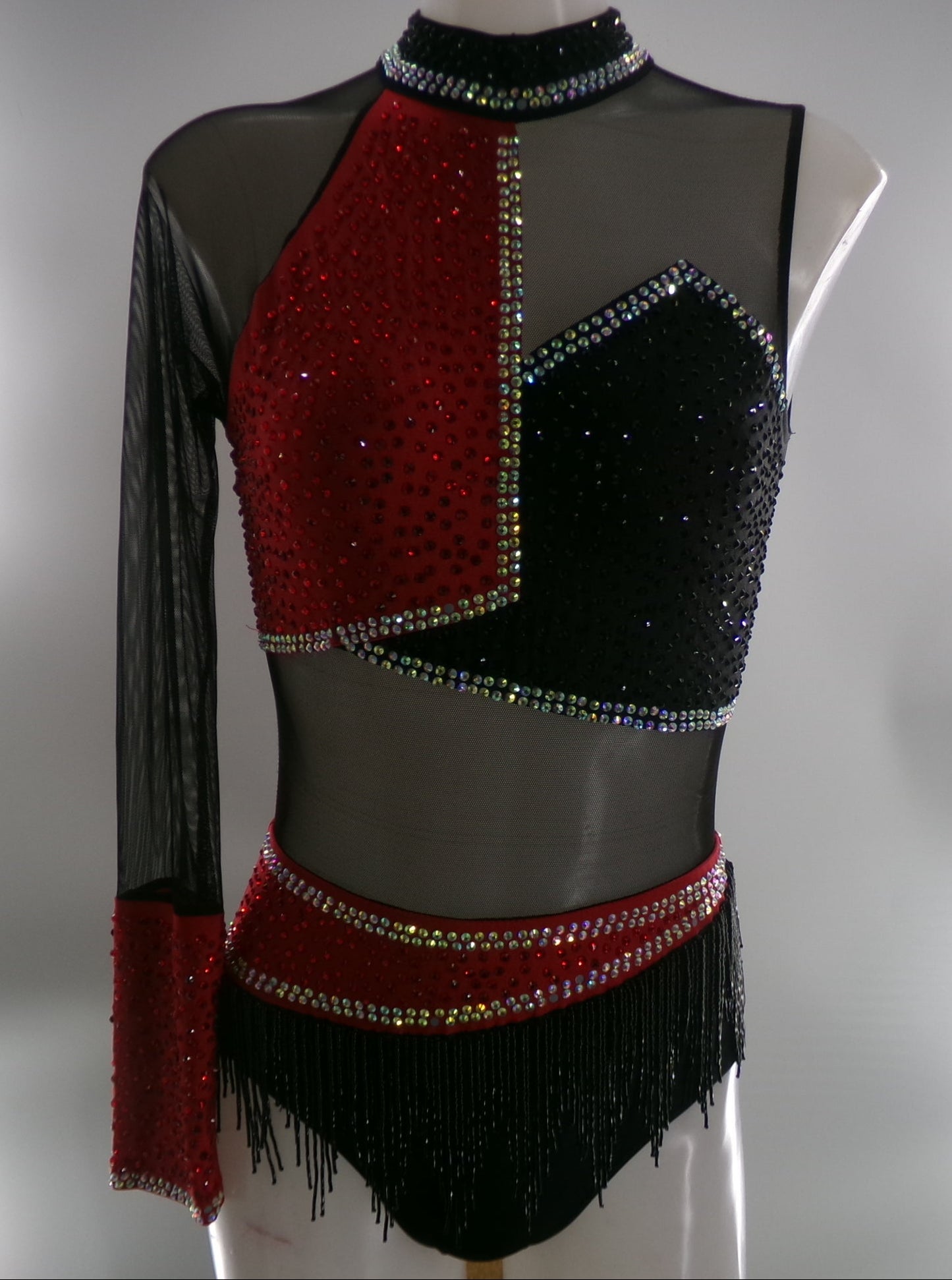 Pre-Owned Costume Small Adult Red Glamour Jazz Tap Musical Theater Beads Rhinestones Fringe