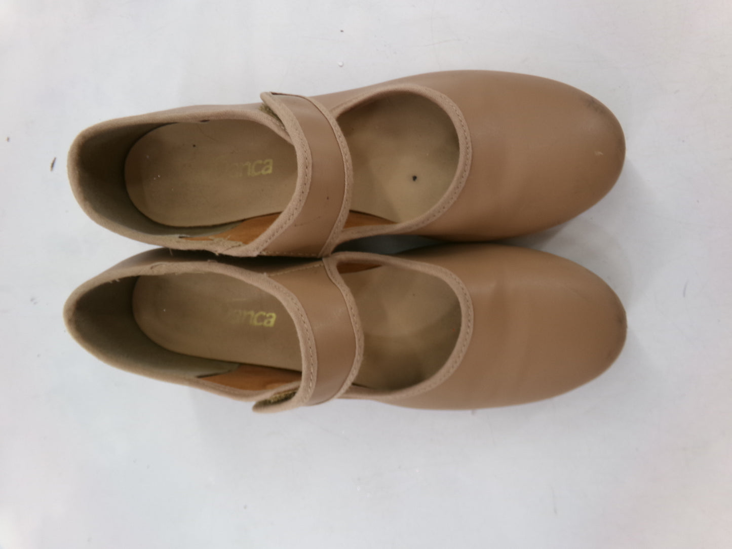 Pre-Owned Tap Shoes Youth 5 Tan Mary Jane Leather Loop Strap
