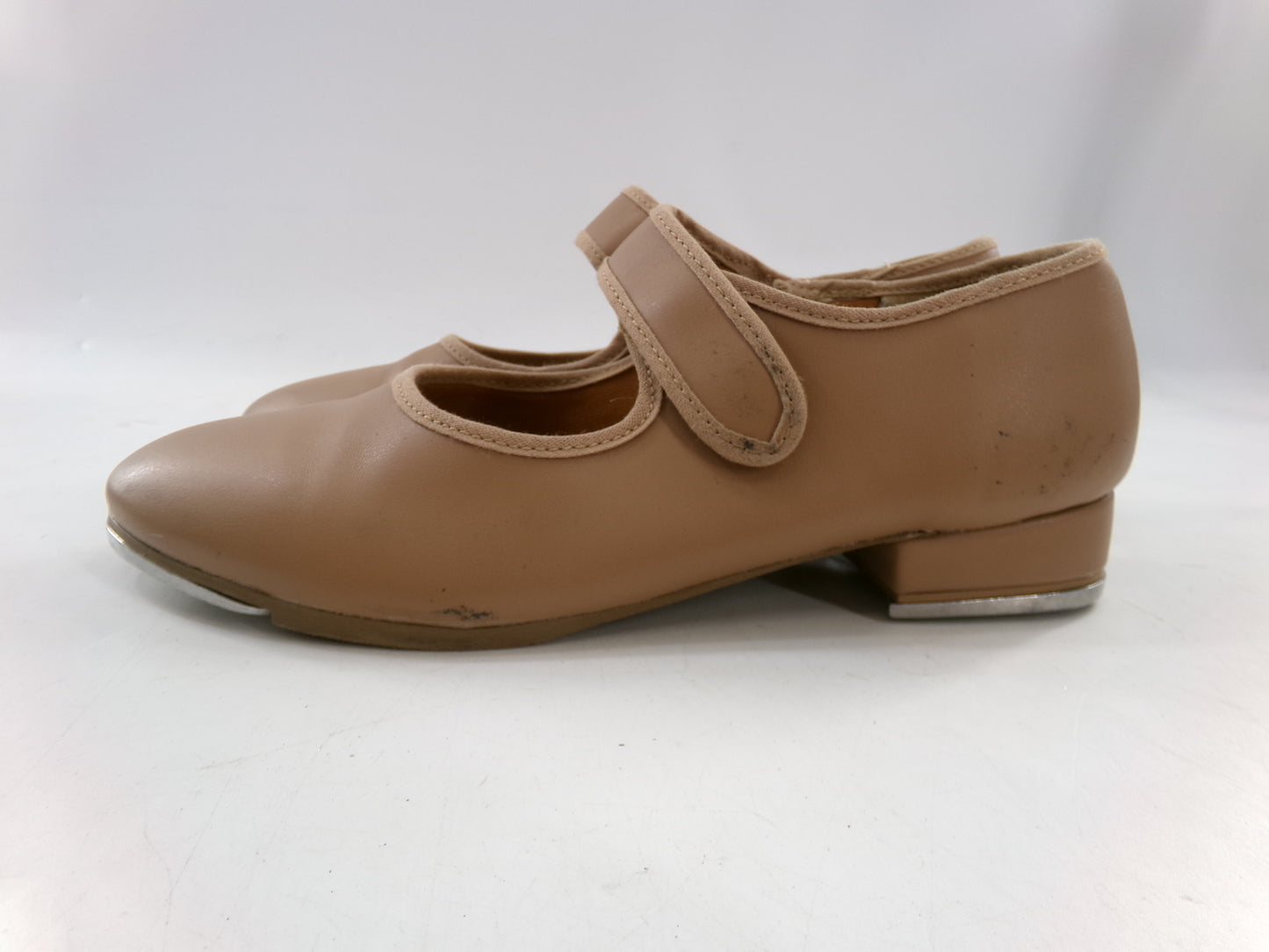 Pre-Owned Tap Shoes Youth 5 Tan Mary Jane Leather Loop Strap