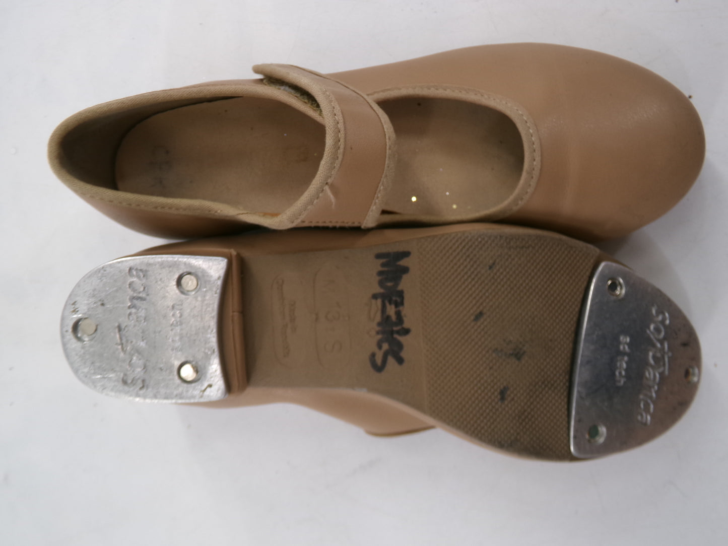 Pre-Owned Tan Tap Shoes SoDanca Child 13.5M Mary Jane Leather Loop Strap
