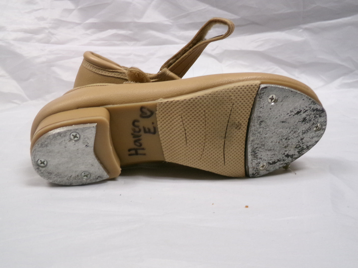 Pre-Owned Dance Tap Shoes Stelle Kids 12M Mary Jane easy Strap Tan