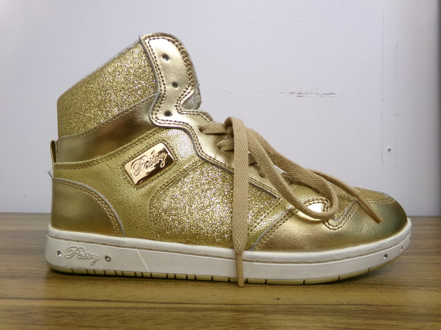 Pre-Owned Hip Hop Shoes Adult 6M Sneakers Pleather High Top Gold