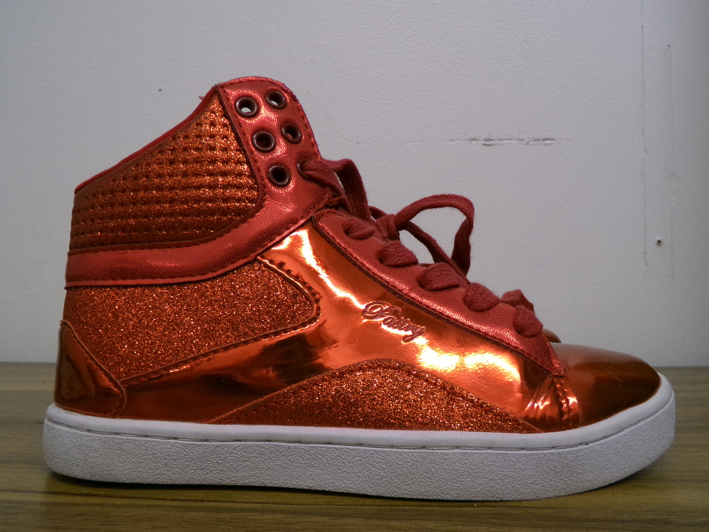 Pre-Owned Hip Hop Shoes Pastry Kids 2M High Tops Leather Red Matalic