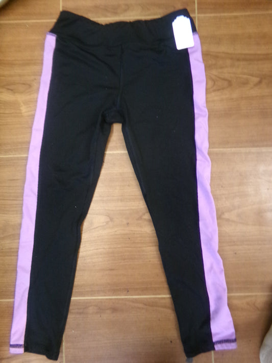 Pre-Owned Leggings Large Child Black Purple Stripe Athletic Works Gymnastics