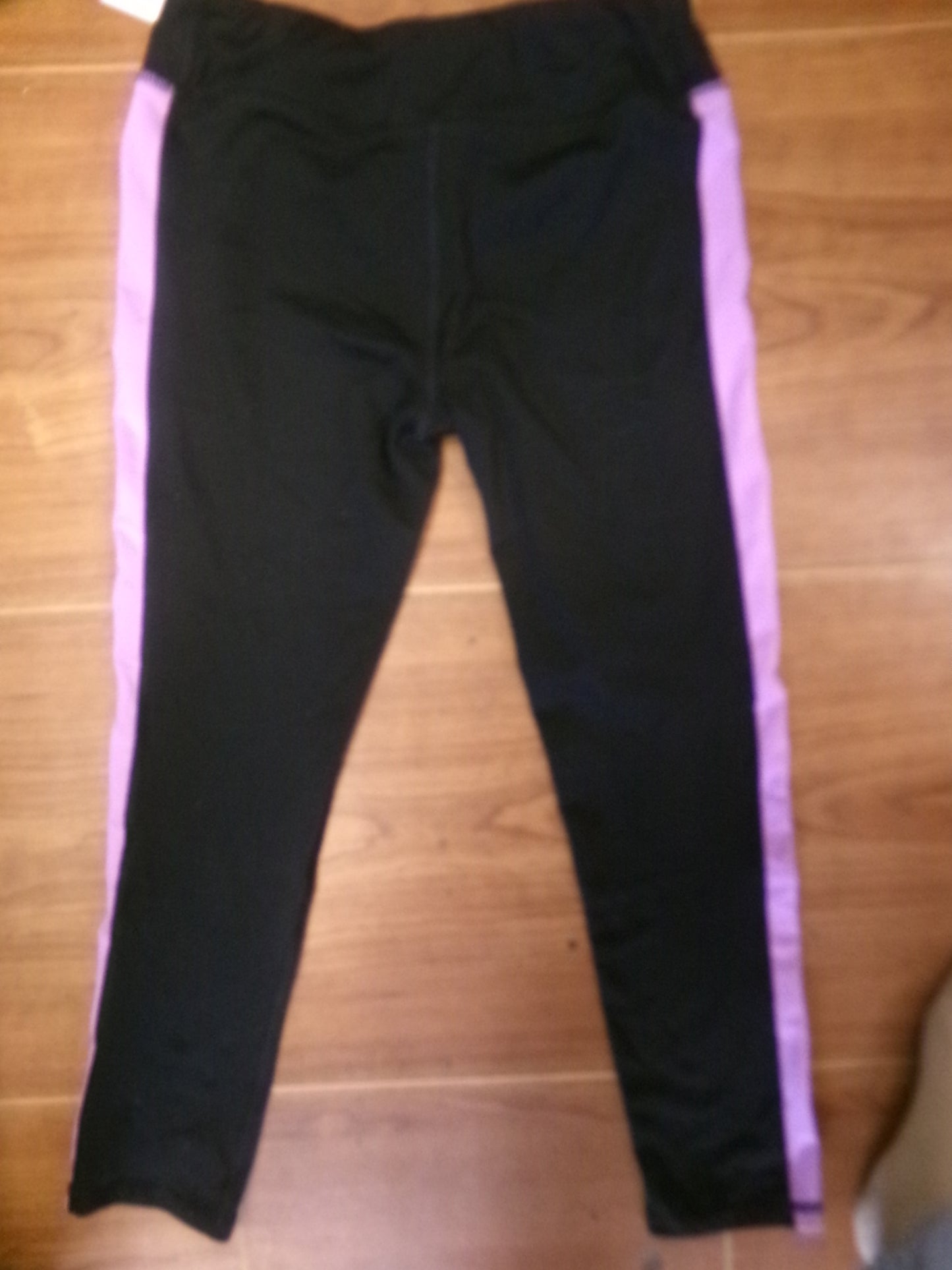 Pre-Owned Leggings Large Child Black Purple Stripe Athletic Works Gymnastics