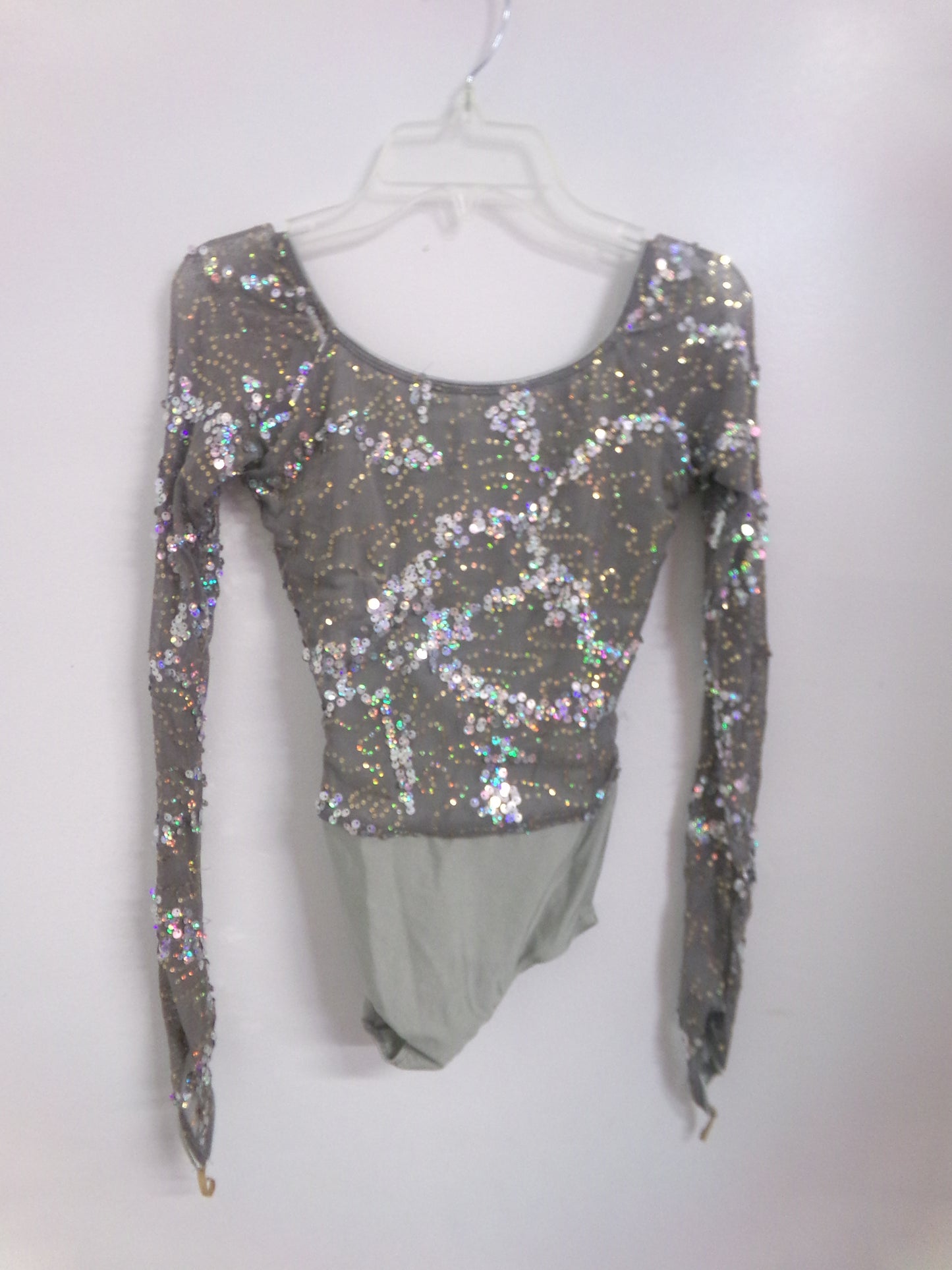 Pre-Owned Costume Small Adult Gray Revolution RC18644 Jazz Lyrical Ballet Tutu Long Sleeve Sequin
