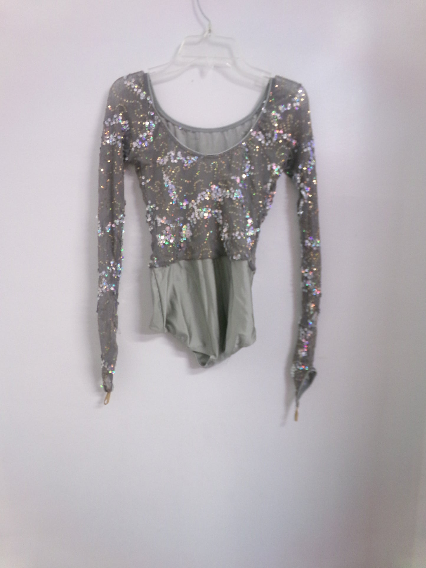 Pre-Owned Costume Small Adult Gray Revolution RC18644 Jazz Lyrical Ballet Tutu Long Sleeve Sequin