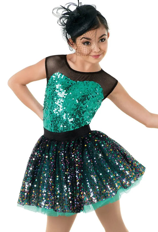 Pre-Owned Costume Small Adult Green Weissman 10294 Jazz Tap Clogging Musical Theater Sequin Tutu