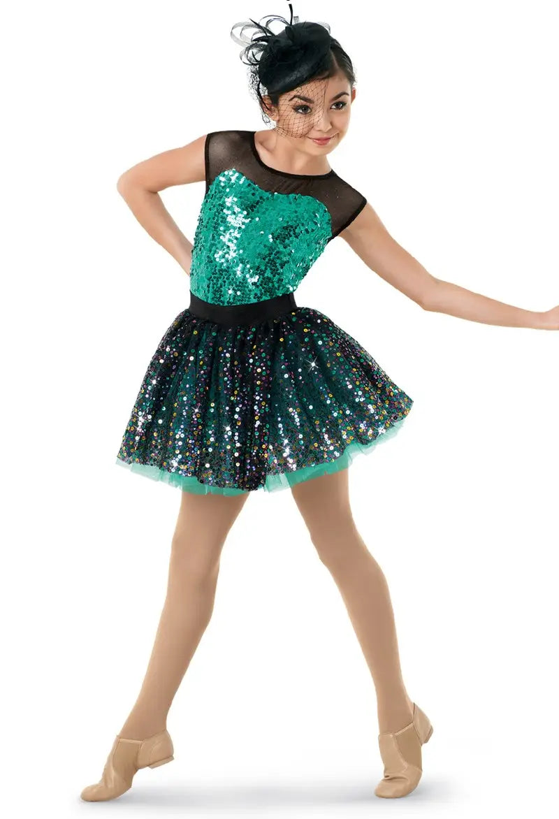 Pre-Owned Costume Small Adult Green Weissman 10294 Jazz Tap Clogging Musical Theater Sequin Tutu