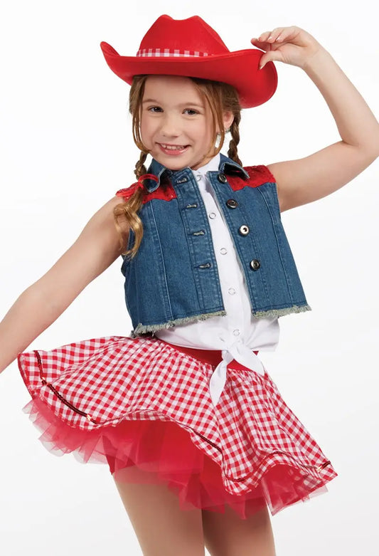 Pre-Owned Costume Small Child Red Weissman 10405 Jazz Musical Theater Clogging Vest Dress Western