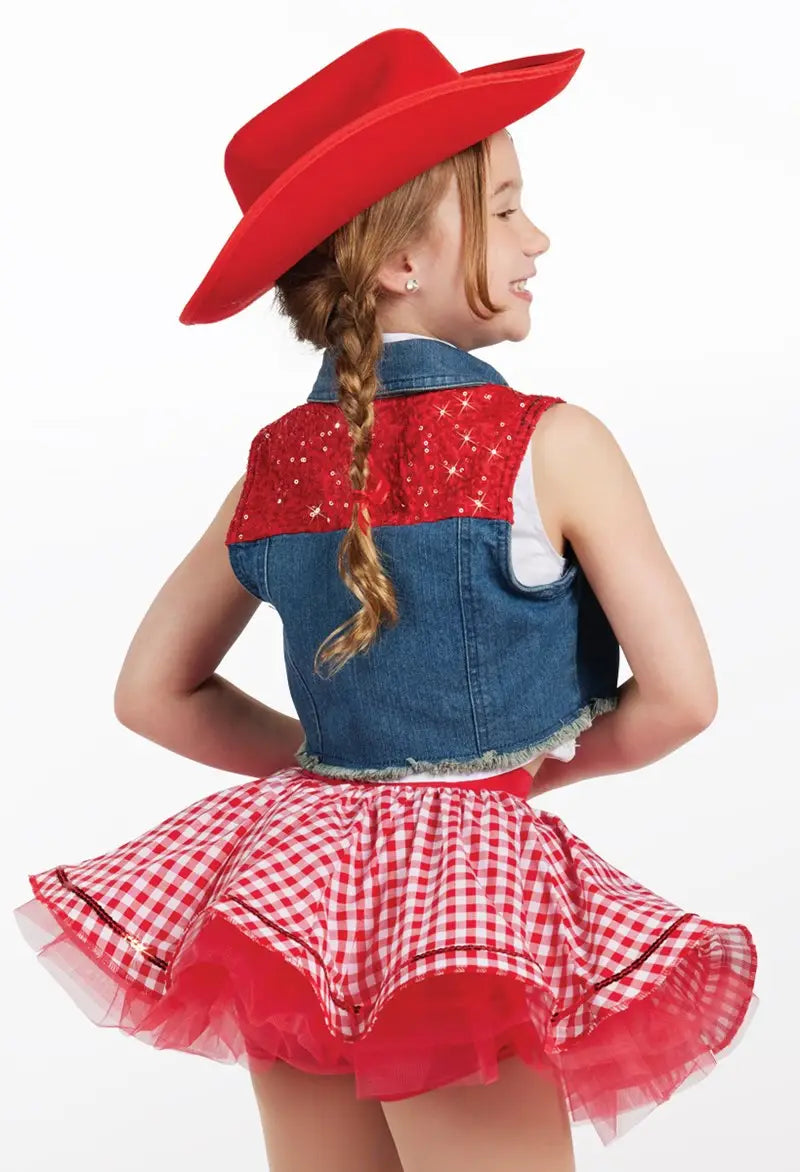 Pre-Owned Costume Small Child Red Weissman 10405 Jazz Musical Theater Clogging Vest Dress Western