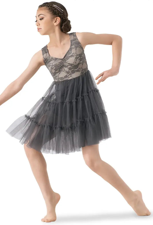 Pre-Owned Costume XXL Child Gray Weissman 10417 Lyrical Contemporary Ballet Floral Ruffles Dress
